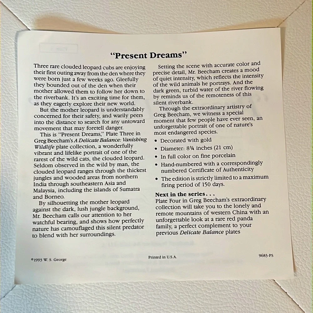 Vintage 1993 Greg Beecham. Present Dreams. A Delicate Balance:Vanishing Wikdlife